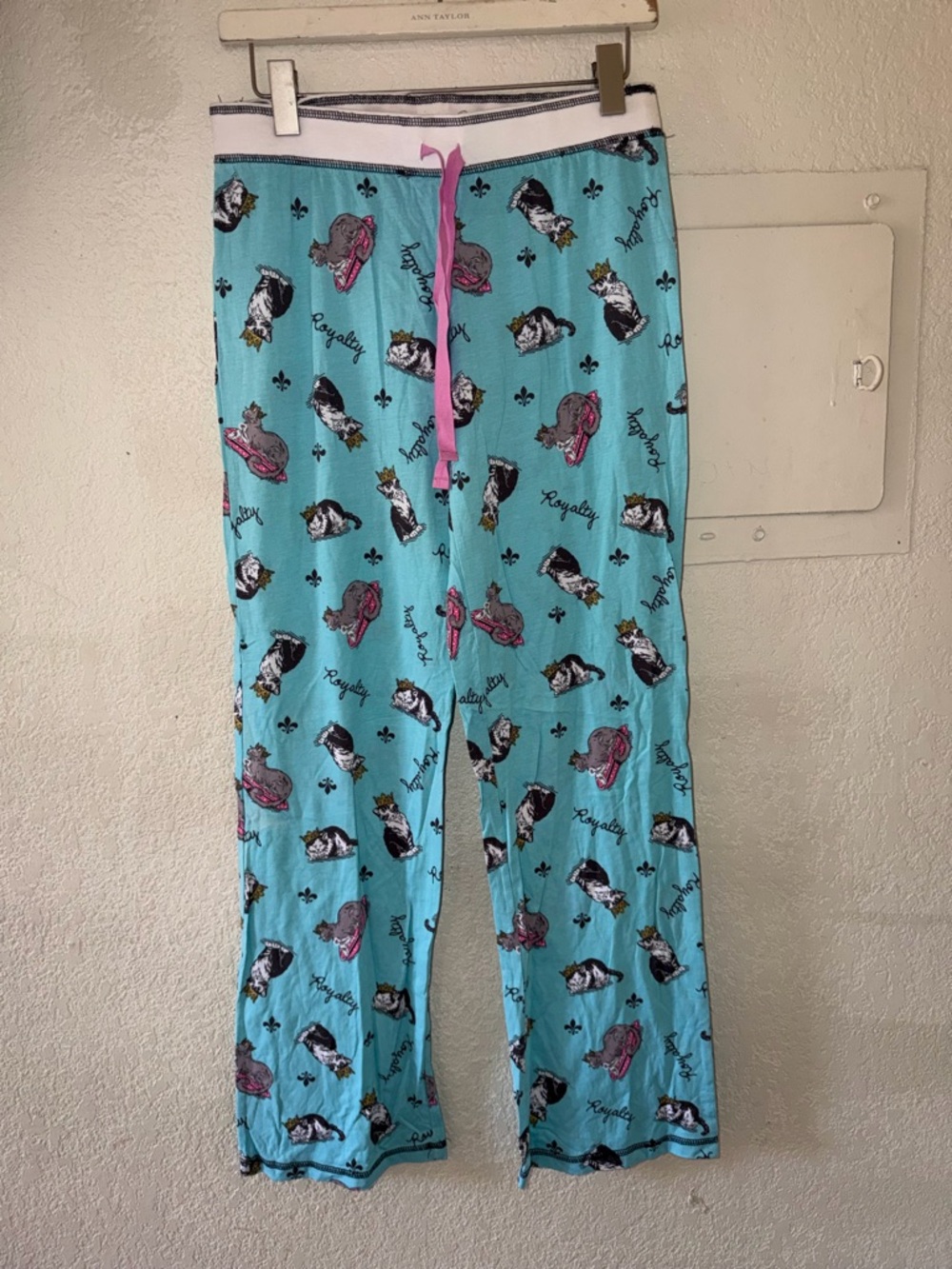 Cat Print Pajama Pants with Pink Drawstring